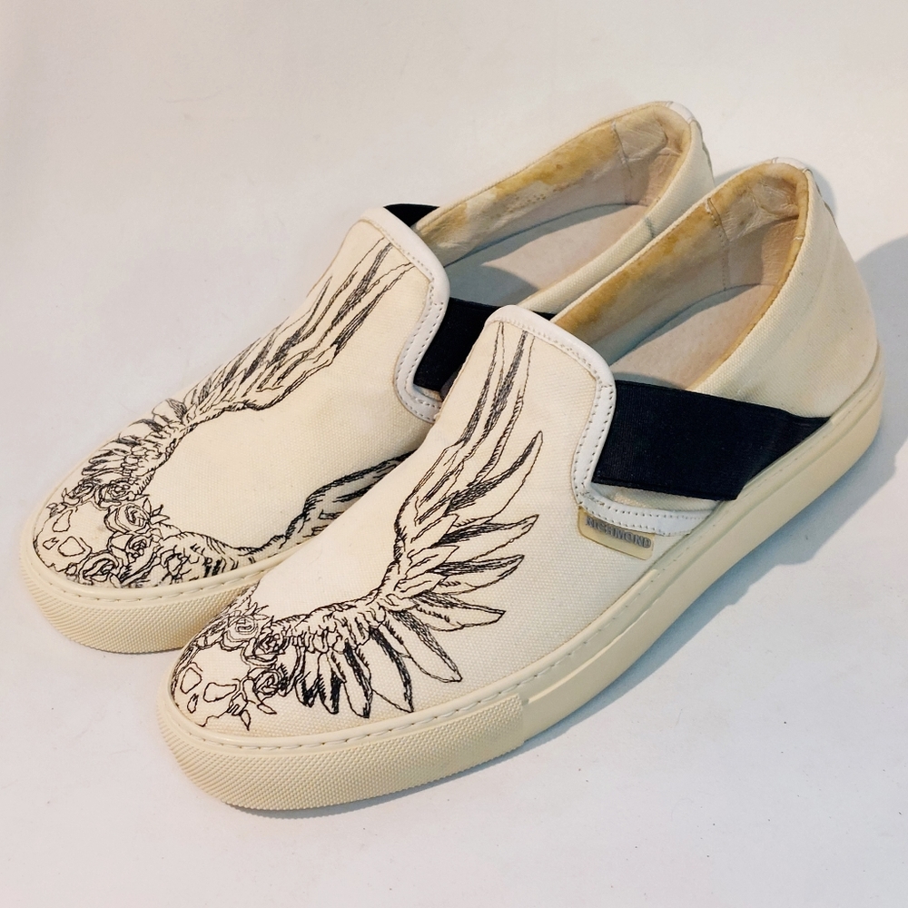 John Richmond printed canvas & leather slip-on sneakers, EU40, deadstock/flaws - Picture 2 of 10